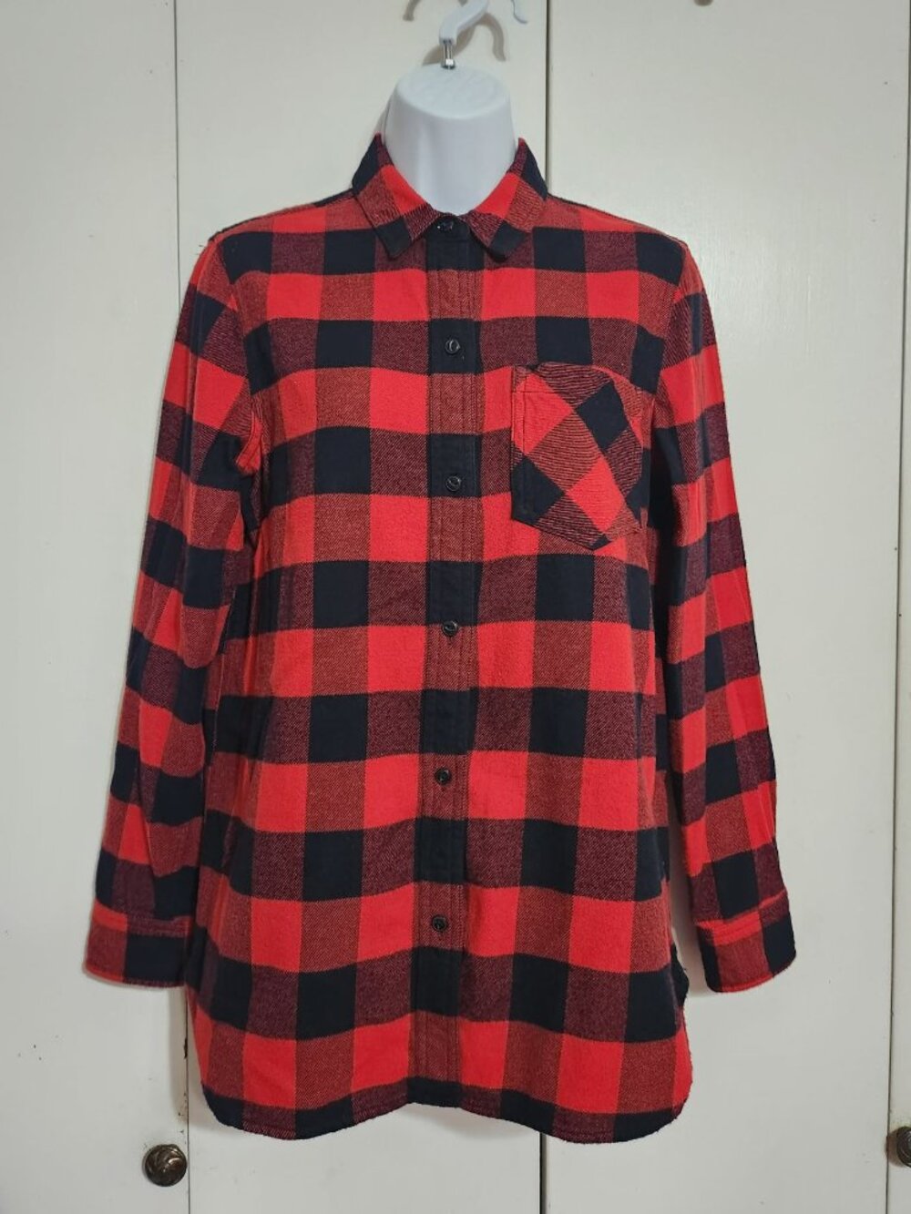 Madewell Womens Size XS Red Black Buffalo Plaid Flannel Long Sleeve Shirt